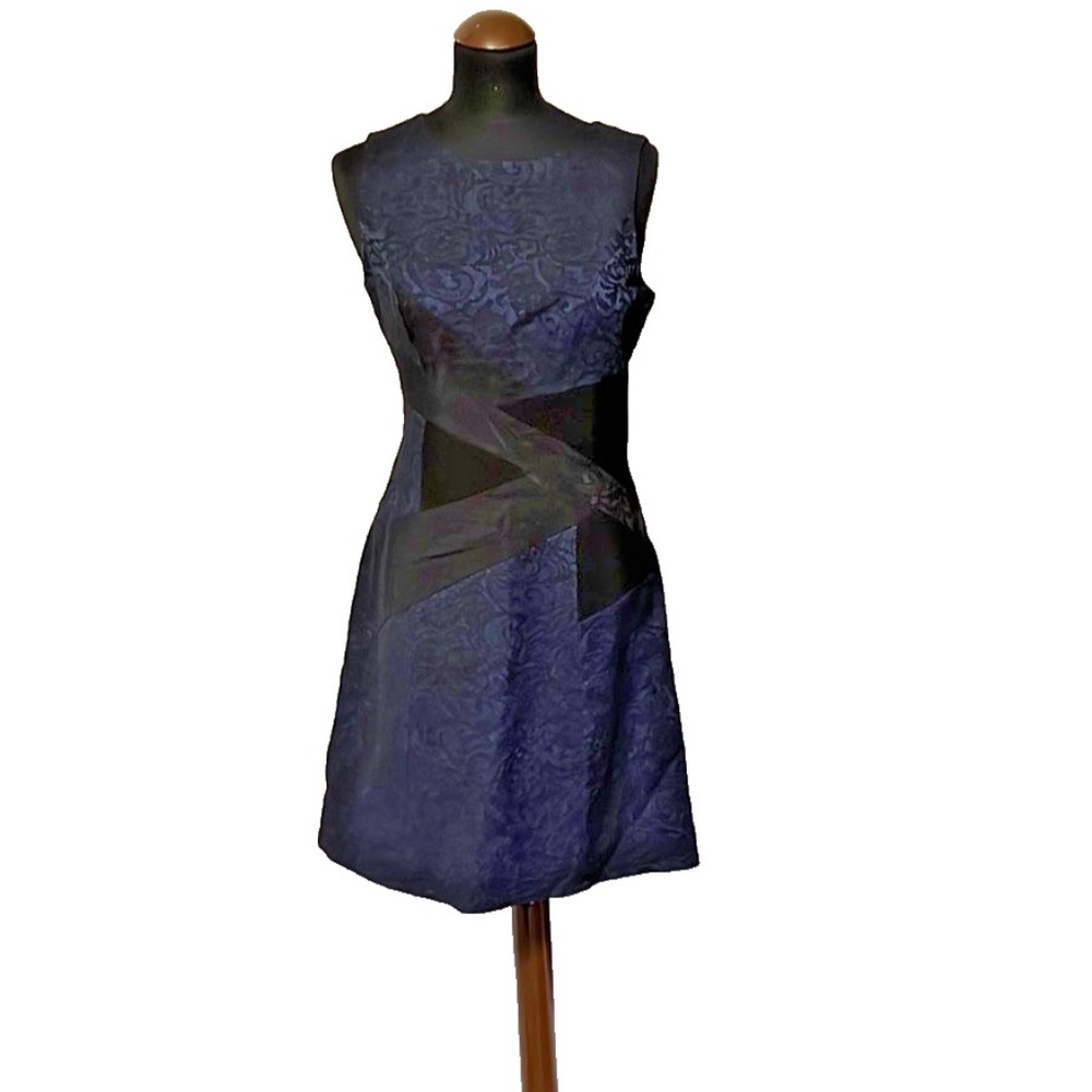 BCBG Navy & Black Lace Sleeveless A-Line Dress